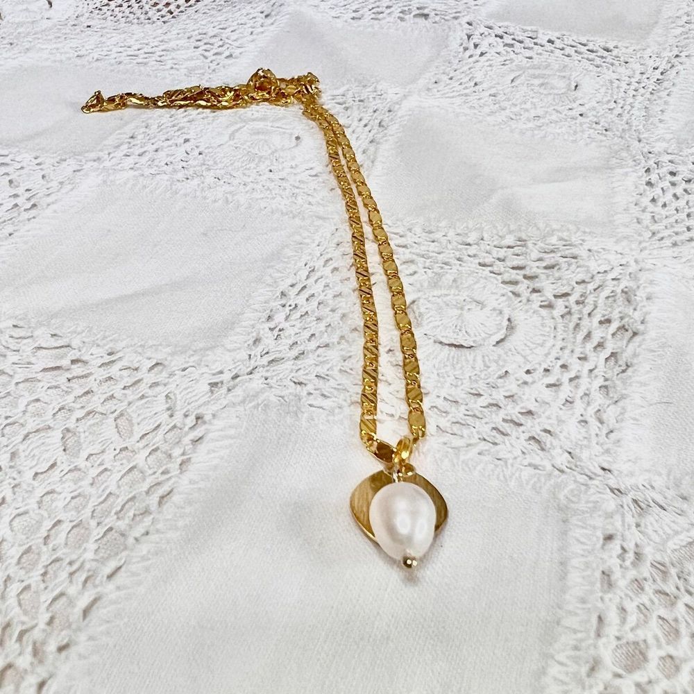 Handmade 18K Gold Plated Chain with Brass & Freshwater Pearl Pendant Necklace